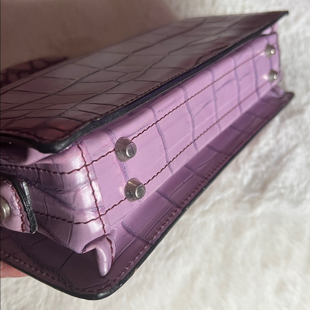 BOSCA Embossed Croc Full Grain Italian Leather Top Handle Bag in Lavender RARE - Picture 12 of 16